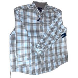 GEORGE NWT Men's Blue Plaid Stretch Poplin Button Down Dress Shirt 3XL!